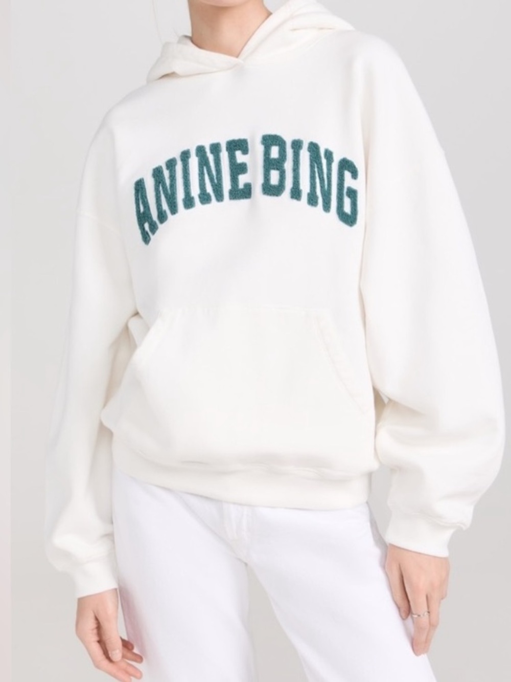 ANINE BING Harvey Hoodie Ivory Dark Sage XS $220